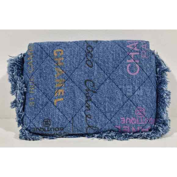 Chanel 22P Blue Denim Graffiti CC Logo Shoulder Crossbody Clutch Credit Card Bag - Picture 10 of 12